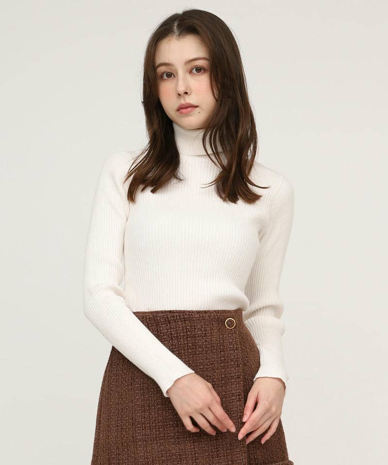 ウォッシャブルタートルネック長袖ニットトップス 詳細画像 オフホワイト 2