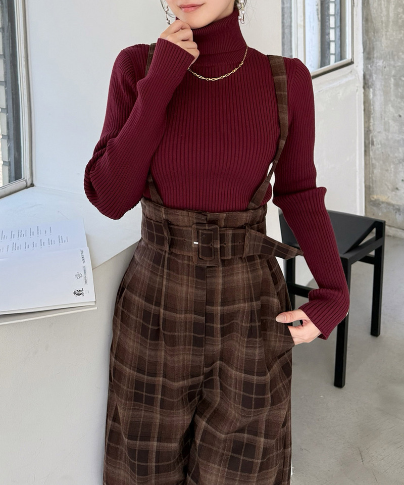 ウォッシャブルタートルネック長袖ニットトップス 詳細画像 ボルドー 2