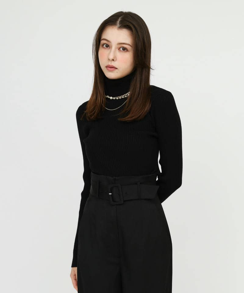 ウォッシャブルタートルネック長袖ニットトップス 詳細画像 ブラック 2