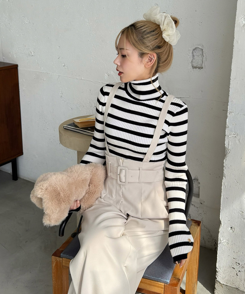 ウォッシャブルタートルネック長袖ニットトップス 詳細画像 ボーダー 8