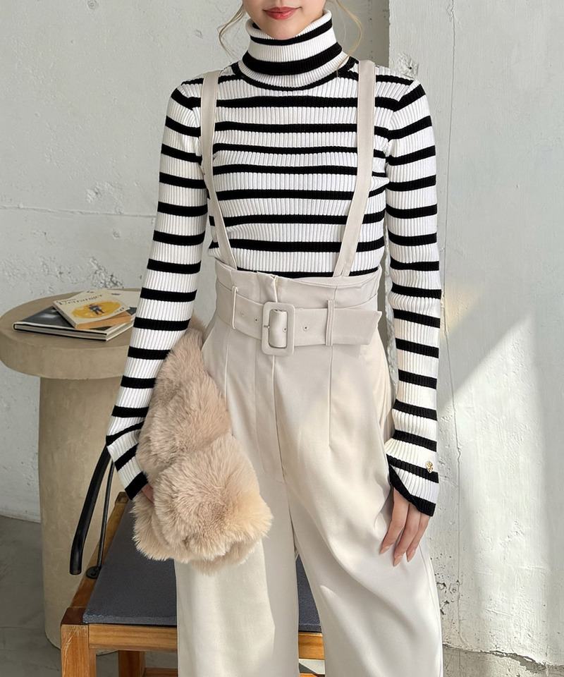 ウォッシャブルタートルネック長袖ニットトップス 詳細画像 ボーダー 9