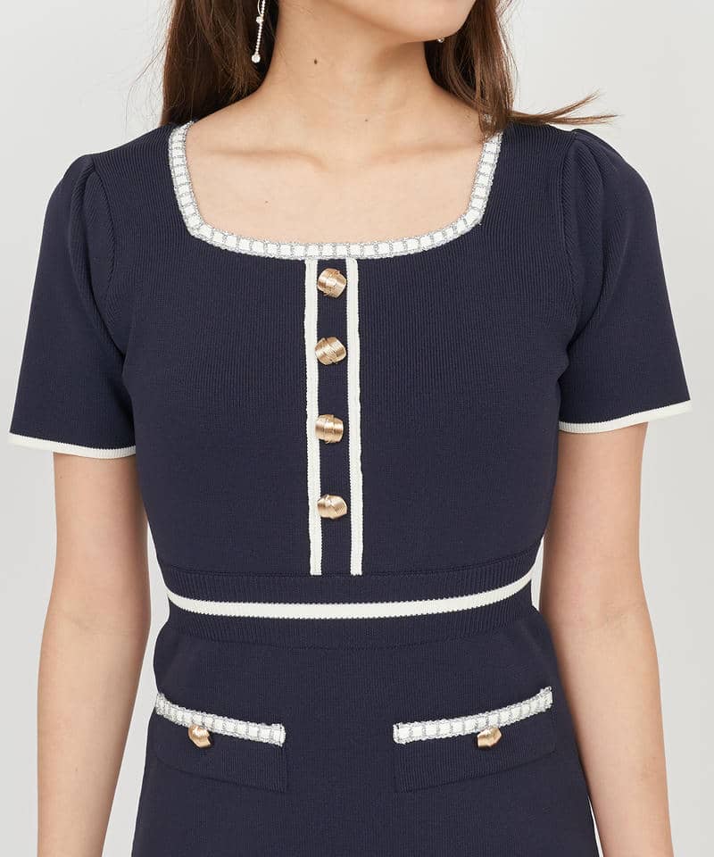 チェーン配色タイトワンピース 詳細画像 ネイビー 4