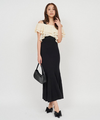 シフォンブラウスドッキングニットマーメイドワンピース