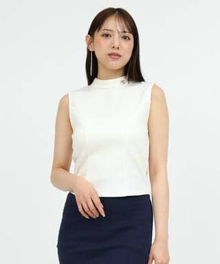 プレート付プチハイノースリーブカットトップス