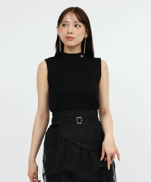 プレート付プチハイノースリーブカットトップス 詳細画像