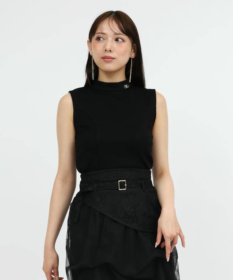 プレート付プチハイノースリーブカットトップス 詳細画像 ブラック 1