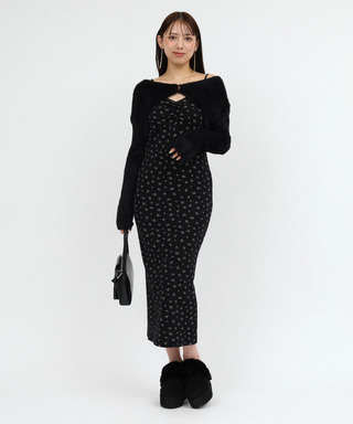 小花柄シャギーニットボレロアンサンブルワンピース