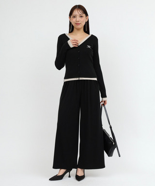【セット購入】レイヤード風配色カーデカットトップス×カットワイドパンツ