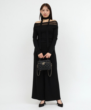 【セット購入】デコルテシアーオフショルダーカットトップス×カットワイドパンツ
