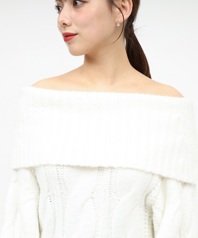 【選べる3点SET対象】オフショルケーブルニットミニワンピース 詳細画像 オフホワイト 5