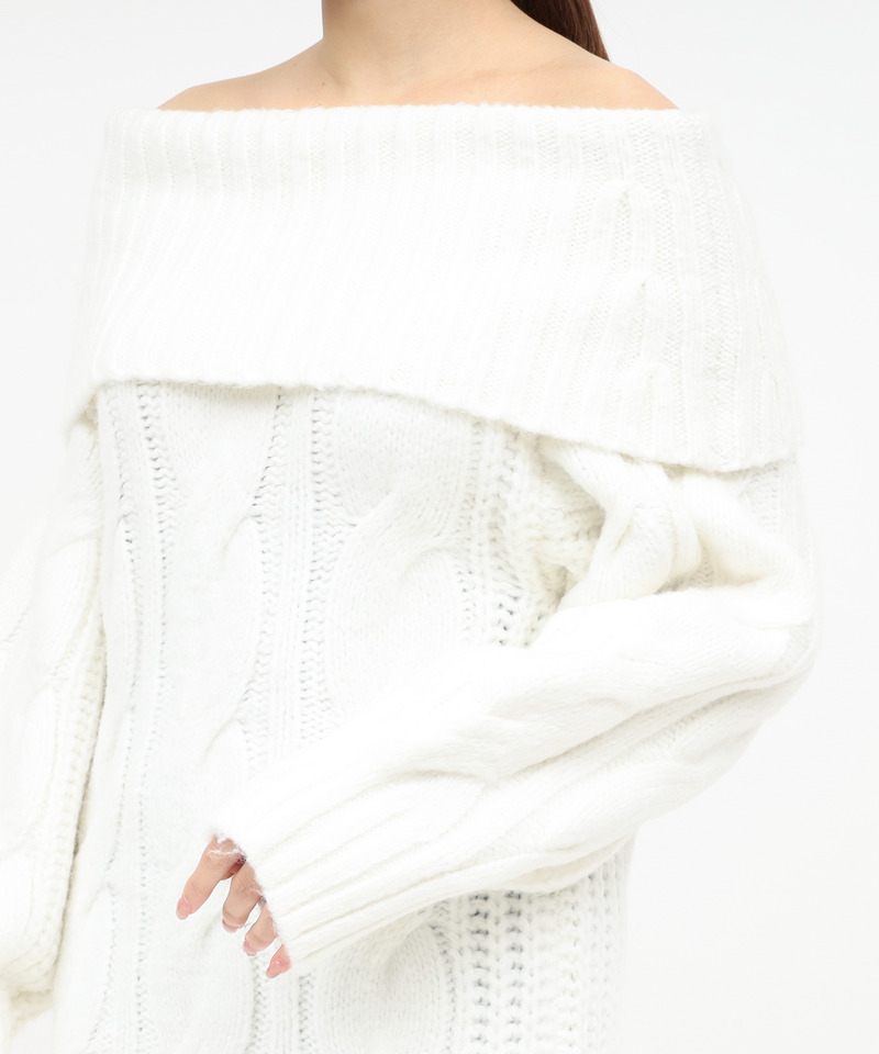 【選べる3点SET対象】オフショルケーブルニットミニワンピース 詳細画像 オフホワイト 6