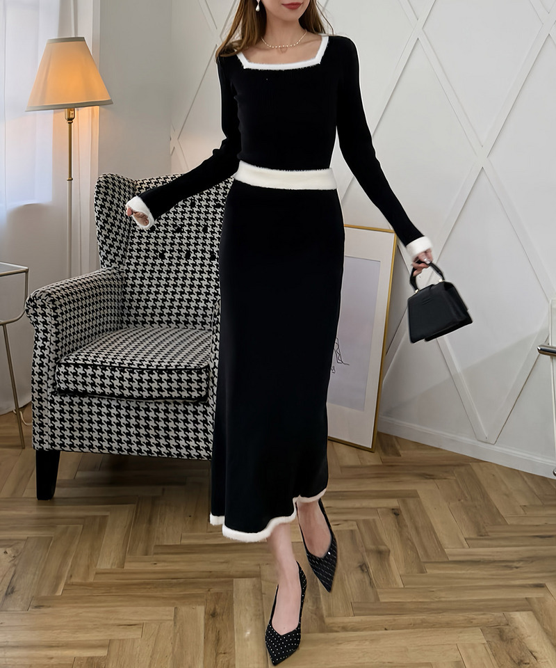 【選べる3点SET対象】配色シャギータイトニットセットアップ 詳細画像 ブラック 12