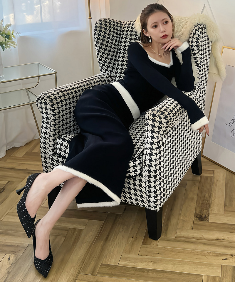 【選べる3点SET対象】配色シャギータイトニットセットアップ 詳細画像 ブラック 14