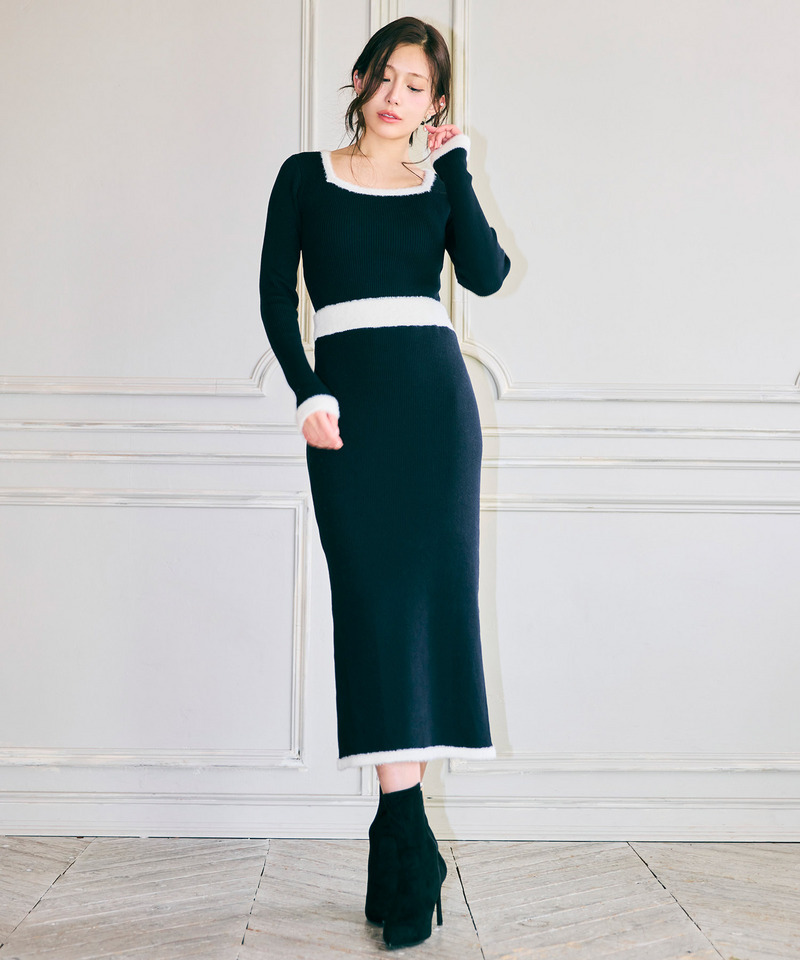 【単品購入/選べる3点SET対象】配色シャギータイトニットセットアップ 詳細画像 ブラック 17