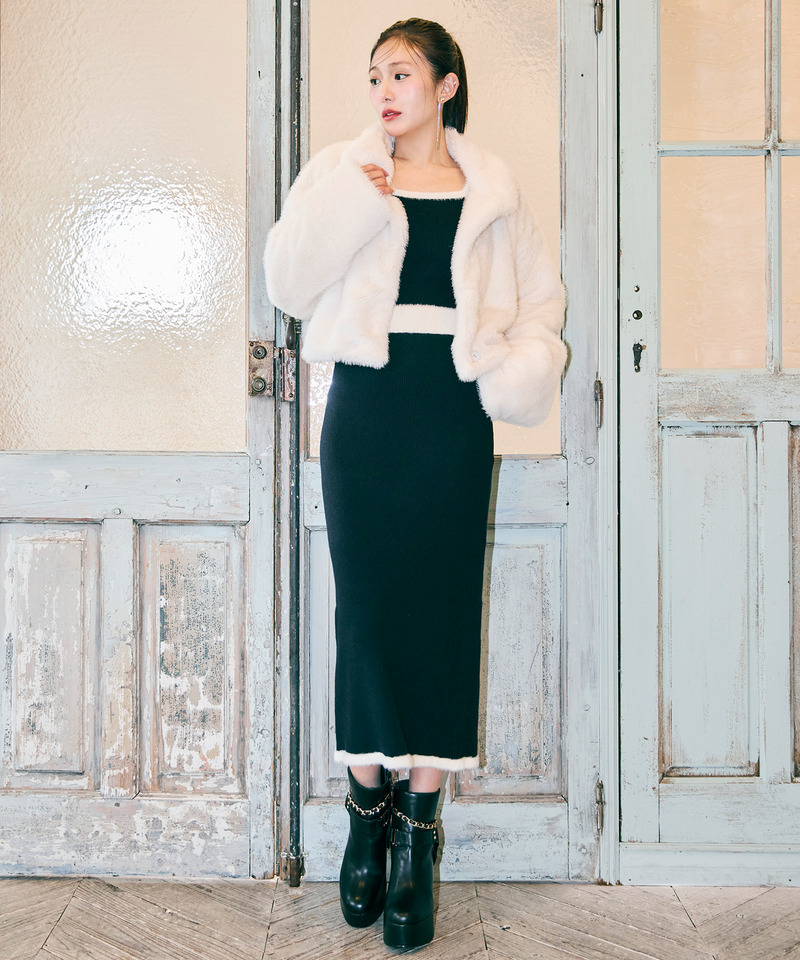 【単品購入/選べる3点SET対象】配色シャギータイトニットセットアップ 詳細画像 ブラック 21