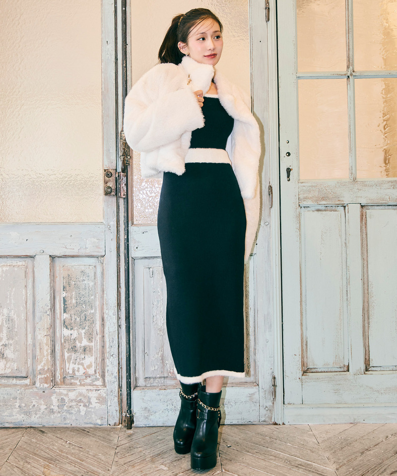 【単品購入/選べる3点SET対象】配色シャギータイトニットセットアップ 詳細画像 ブラック 22