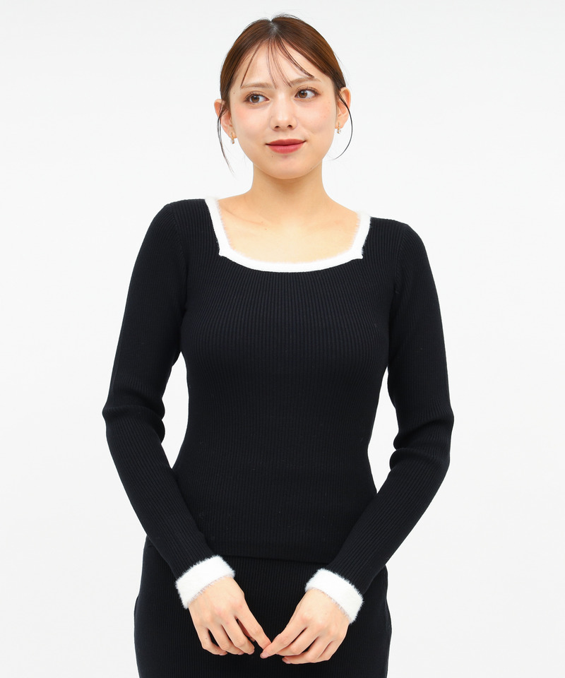 【選べる3点SET対象】配色シャギータイトニットセットアップ 詳細画像 ブラック 5