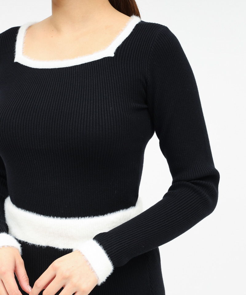 【選べる3点SET対象】配色シャギータイトニットセットアップ 詳細画像 ブラック 7