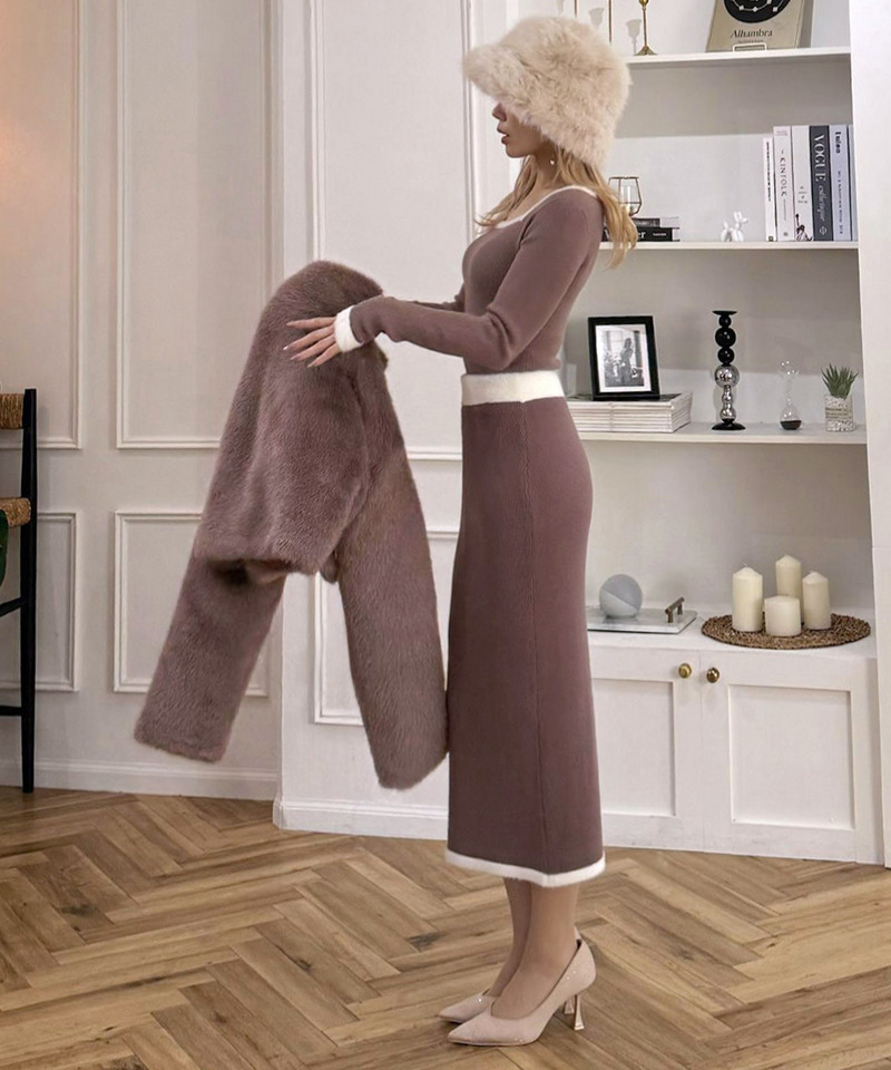 【選べる3点SET対象】配色シャギータイトニットセットアップ 詳細画像 モカ 4