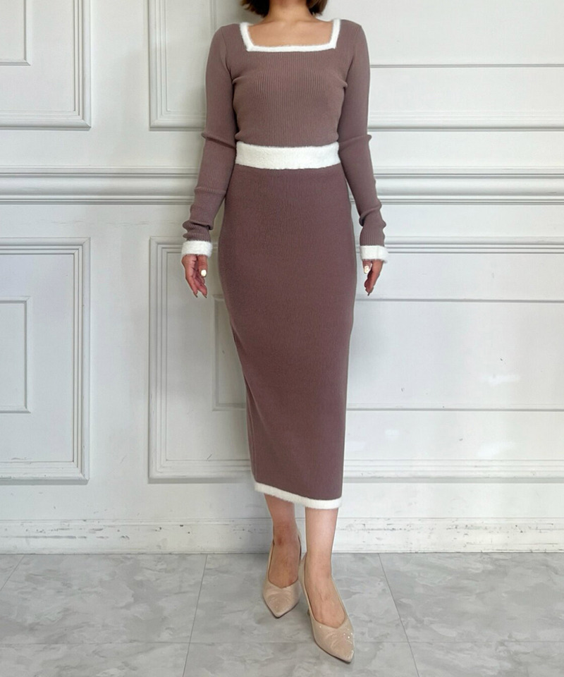 【選べる3点SET対象】配色シャギータイトニットセットアップ 詳細画像 モカ 6