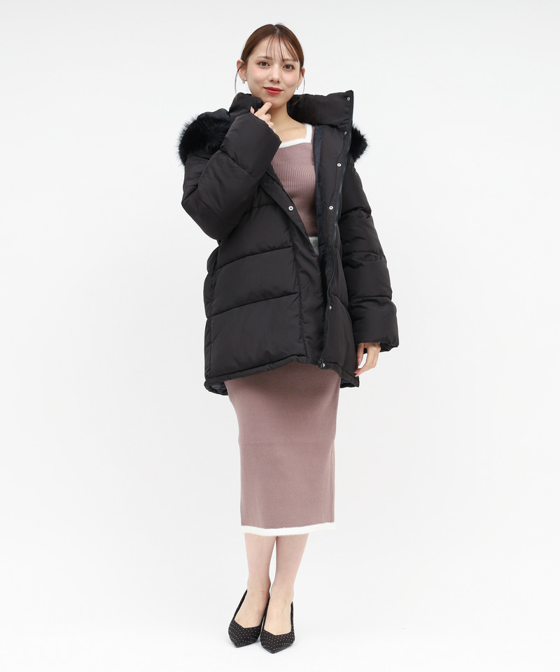 【選べる3点SET対象】ファー付ミドルパフィージャケット 詳細画像 ブラック 11