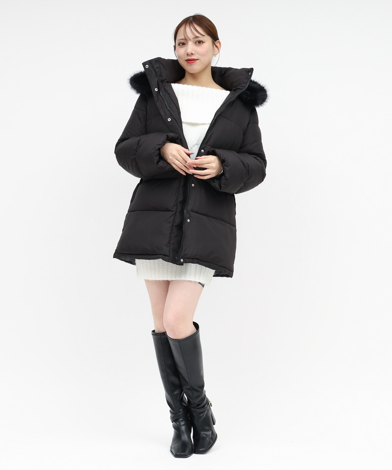【選べる3点SET対象】ファー付ミドルパフィージャケット 詳細画像 ブラック 12