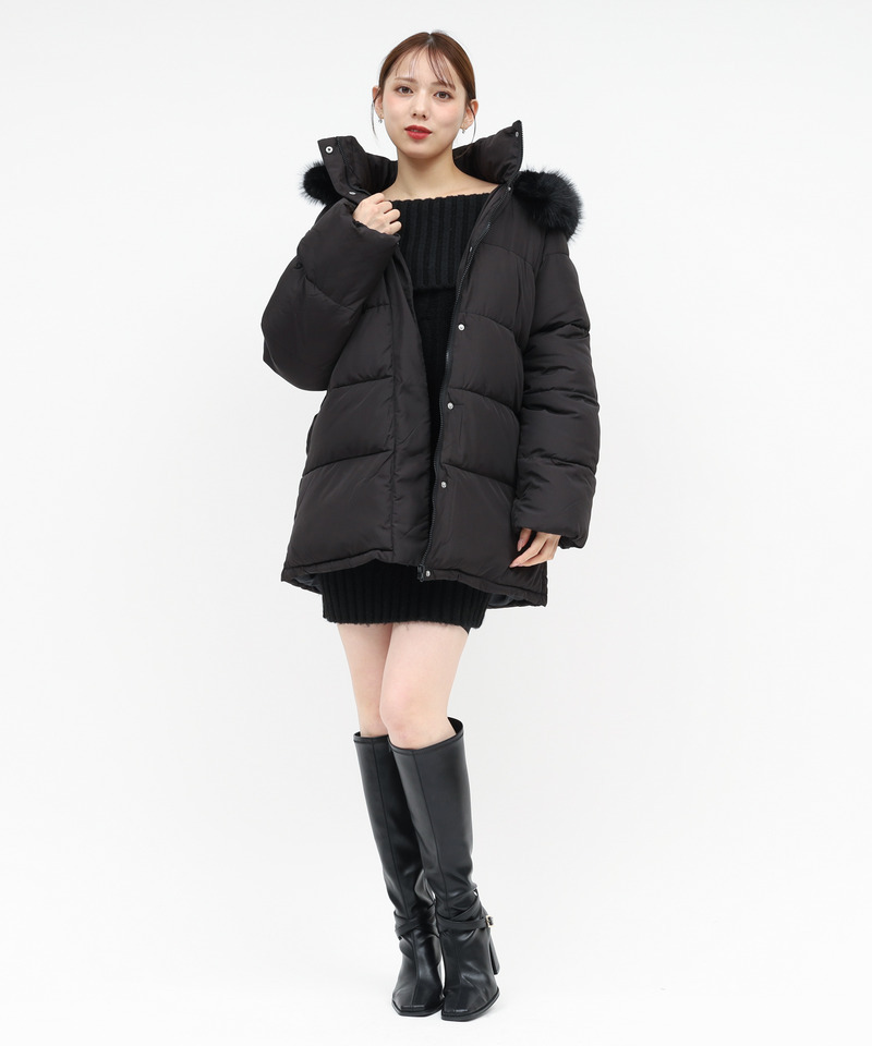 【選べる3点SET対象】ファー付ミドルパフィージャケット 詳細画像 ブラック 13