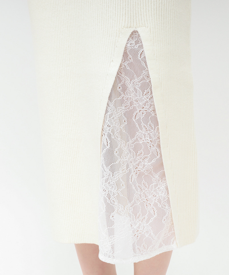 ファーポンチョ付スリットレースニットタイトワンピース 詳細画像 オフホワイト 7