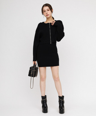 ラメZIPニットミニスカートセットアップ