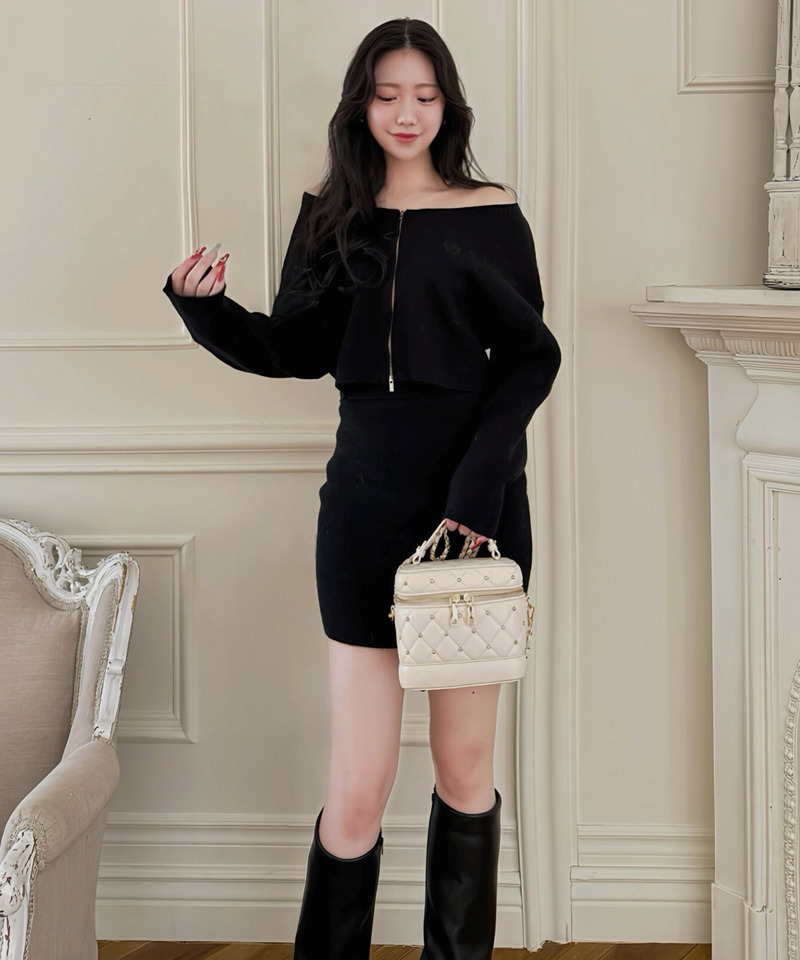 ラメZIPニットミニスカートセットアップ 詳細画像 ブラック 14