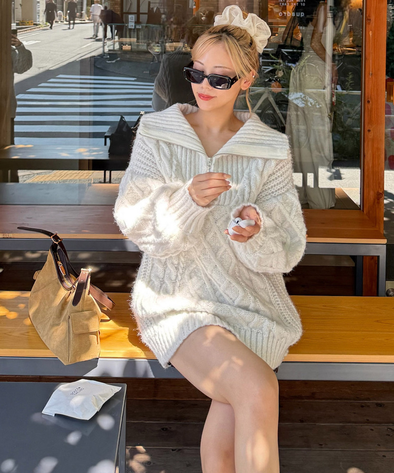 ハーフZIPケーブルミニワンピース 詳細画像 オフホワイト 10