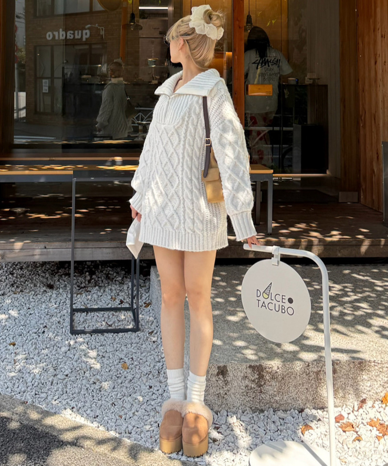 ハーフZIPケーブルミニワンピース 詳細画像 オフホワイト 13