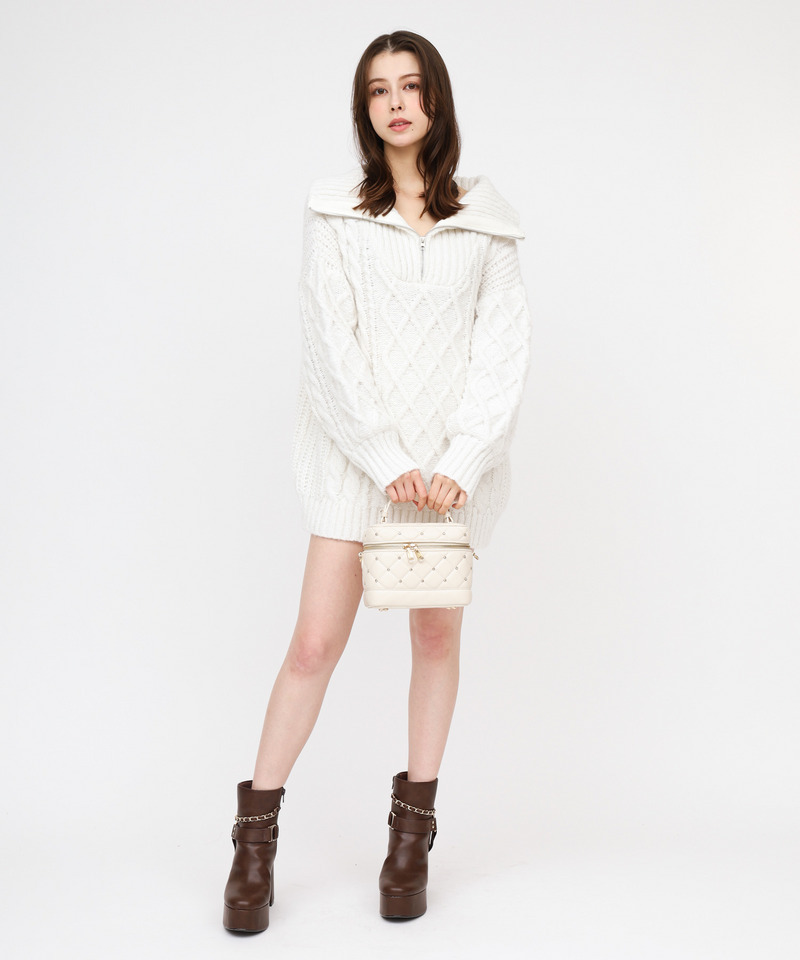 ハーフZIPケーブルミニワンピース 詳細画像 オフホワイト 2