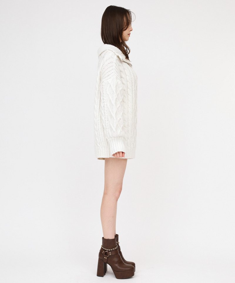ハーフZIPケーブルミニワンピース 詳細画像 オフホワイト 3
