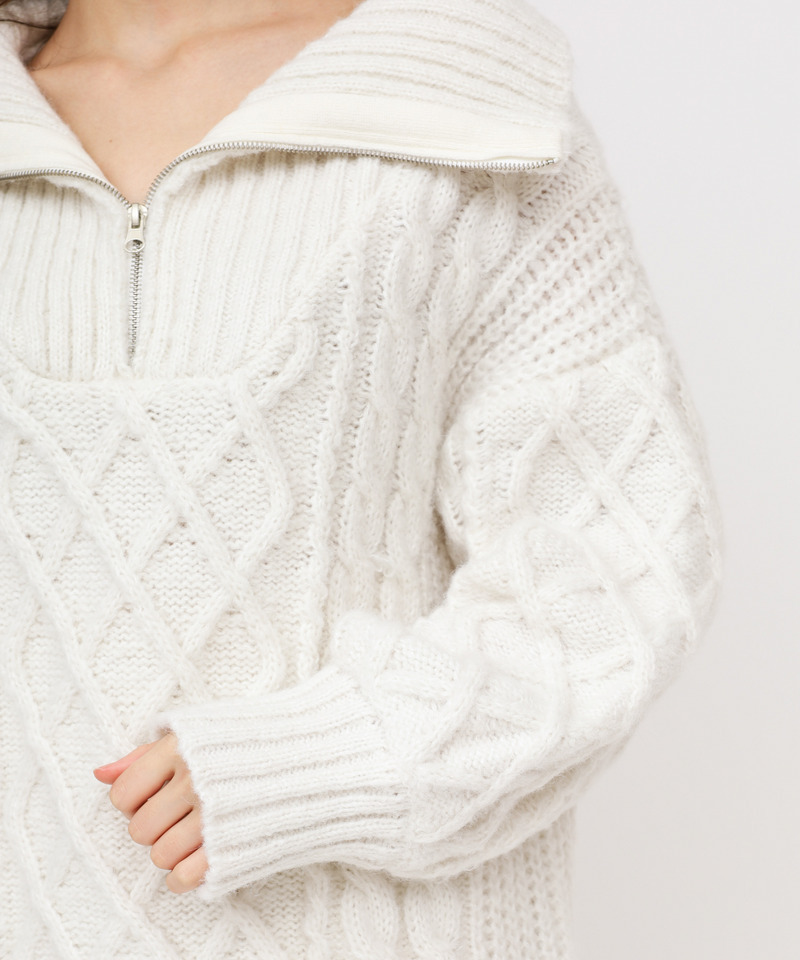 ハーフZIPケーブルミニワンピース 詳細画像 オフホワイト 6