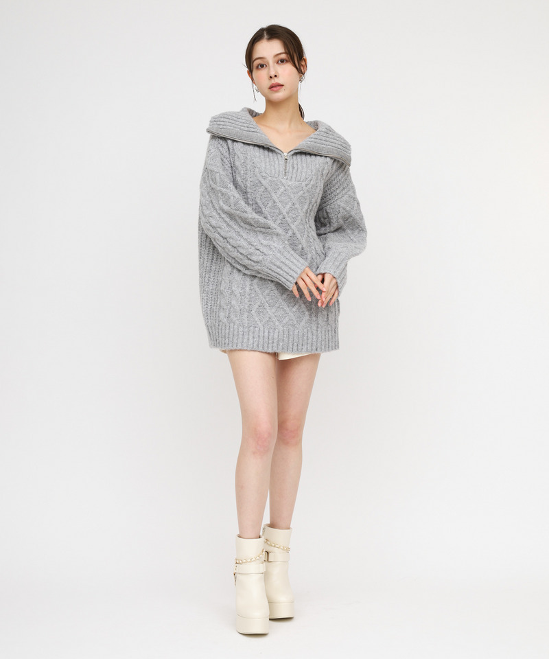 ハーフZIPケーブルミニワンピース 詳細画像 グレー 1