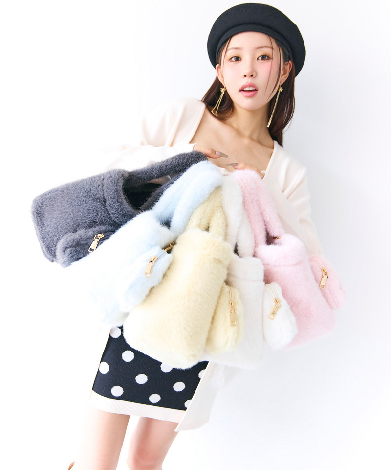【セット購入】リボン付アソートニットタイトミニワンピース×ファーポケットミドルニットカーディガン 詳細画像 ワンピース（ドット）×カーディガン（オフホワイト） 6