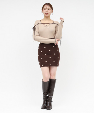 ドットジャガード配色ニットミニワンピース