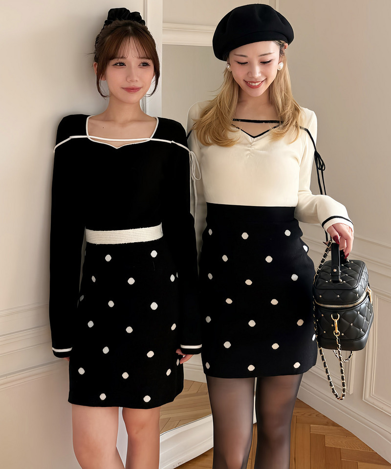 ドットジャガード配色ニットミニワンピース 詳細画像 オフホワイト 12