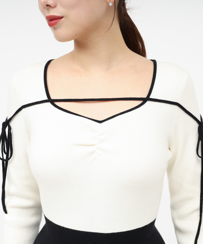 ドットジャガード配色ニットミニワンピース 詳細画像 オフホワイト 4