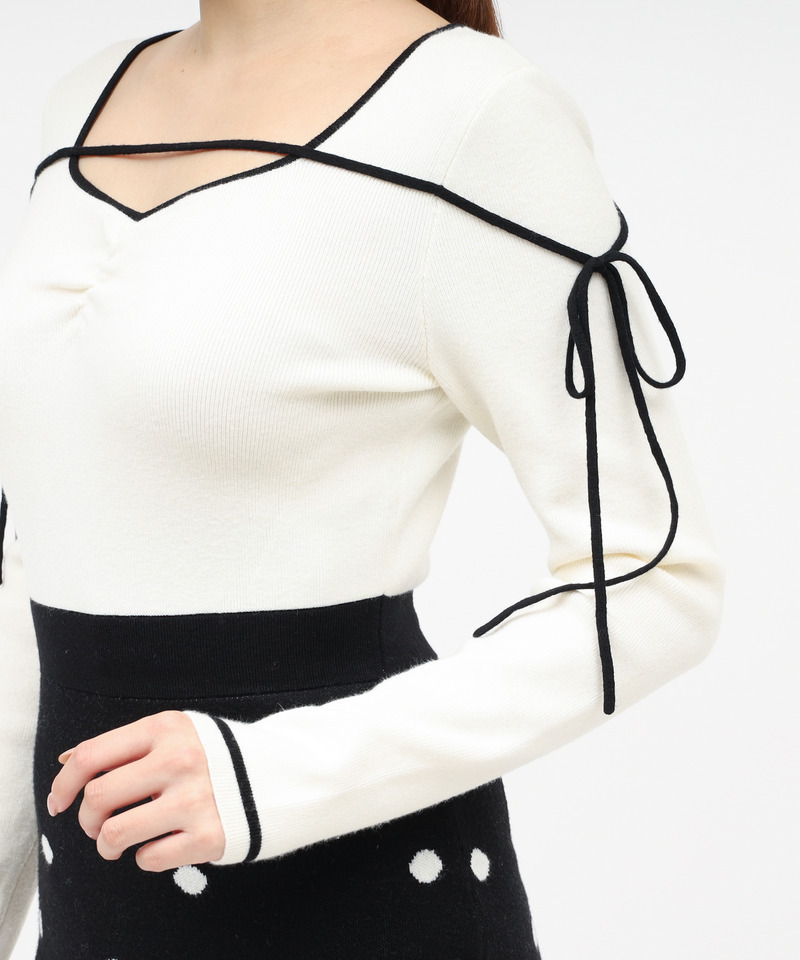 ドットジャガード配色ニットミニワンピース 詳細画像 オフホワイト 5