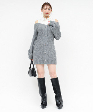シャツドッキングケーブルニットミニワンピース