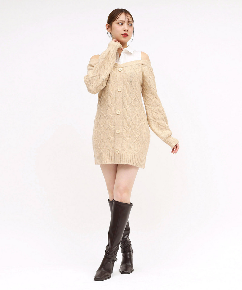 シャツドッキングケーブルニットミニワンピース 詳細画像 ベージュ 1