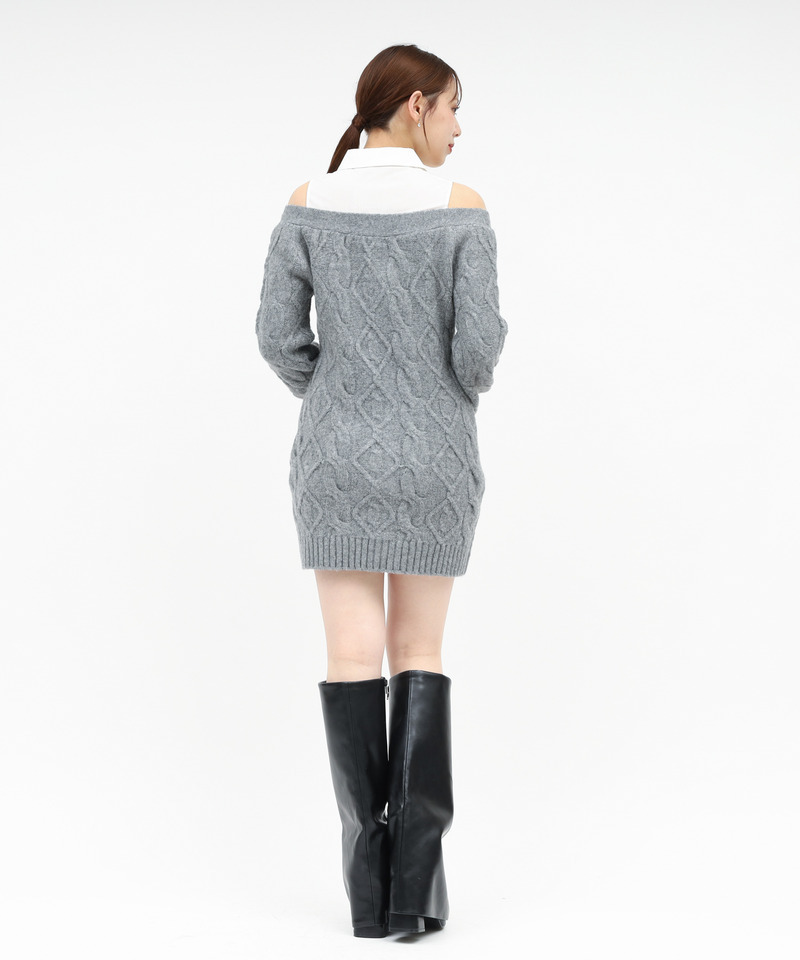 シャツドッキングケーブルニットミニワンピース 詳細画像 グレー 3