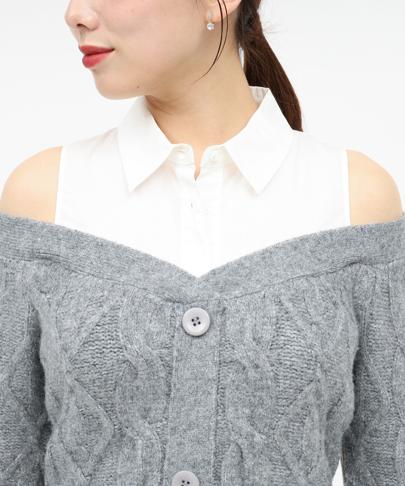 シャツドッキングケーブルニットミニワンピース 詳細画像 グレー 4