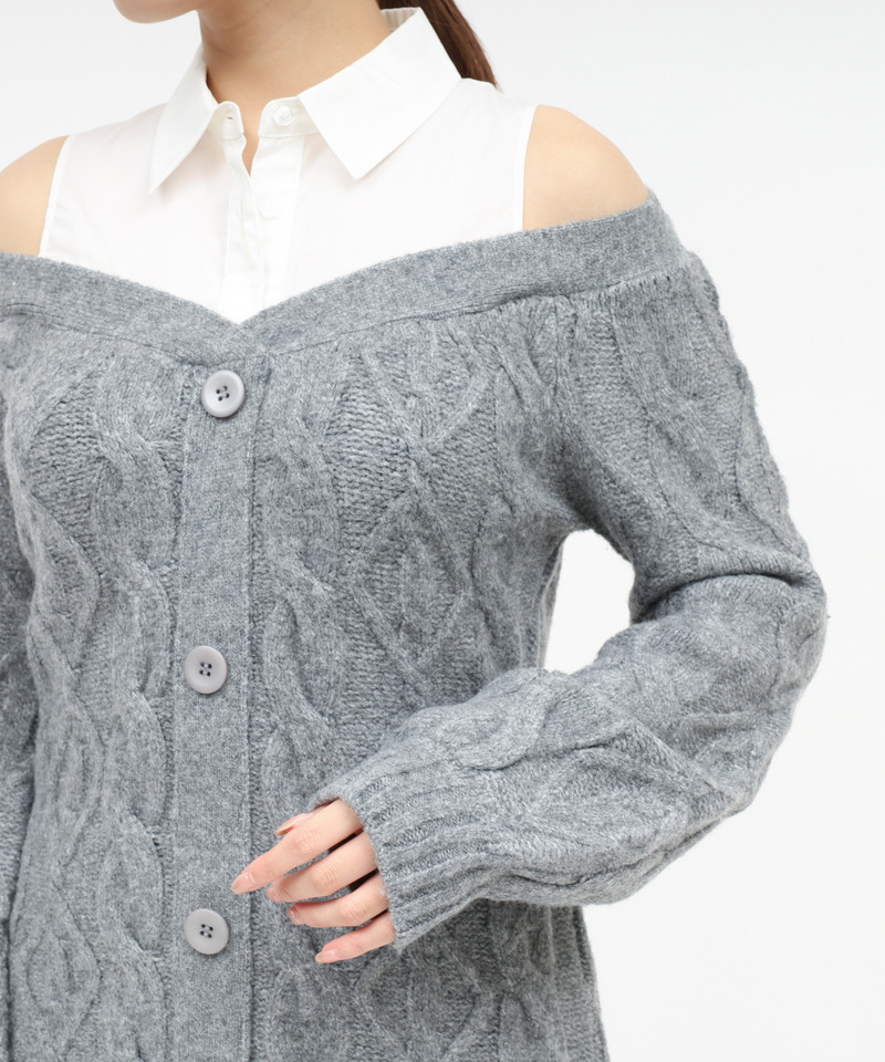 シャツドッキングケーブルニットミニワンピース 詳細画像 グレー 5