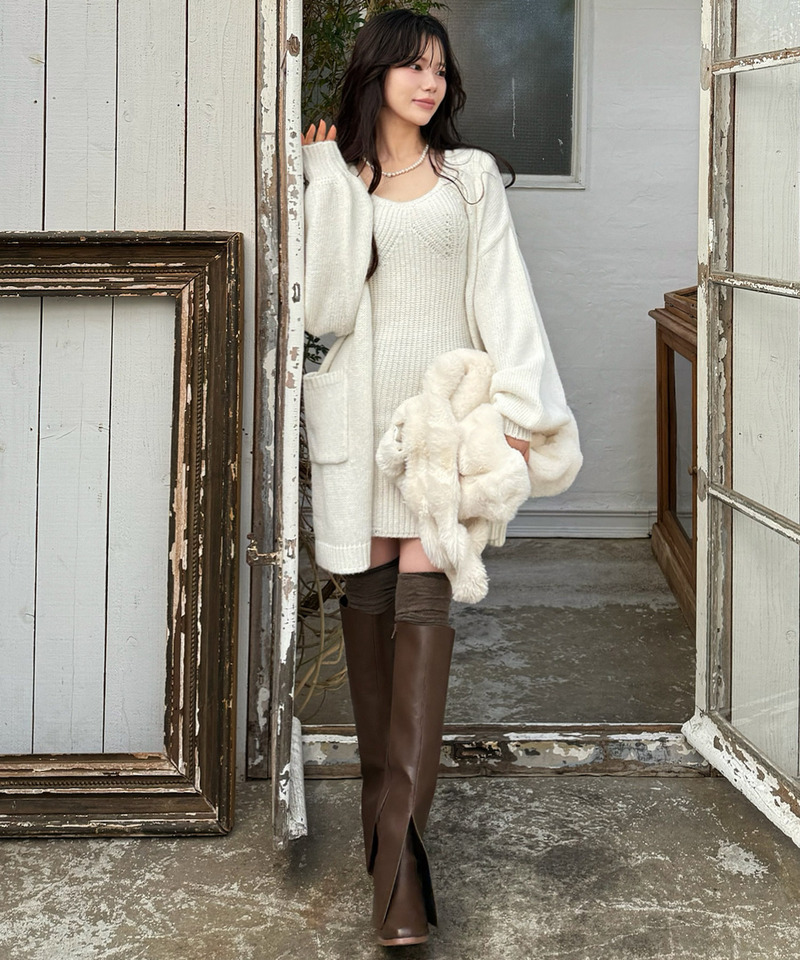 タイトニットミニワンピース×ミドルカーディガン 詳細画像 オフホワイト 11