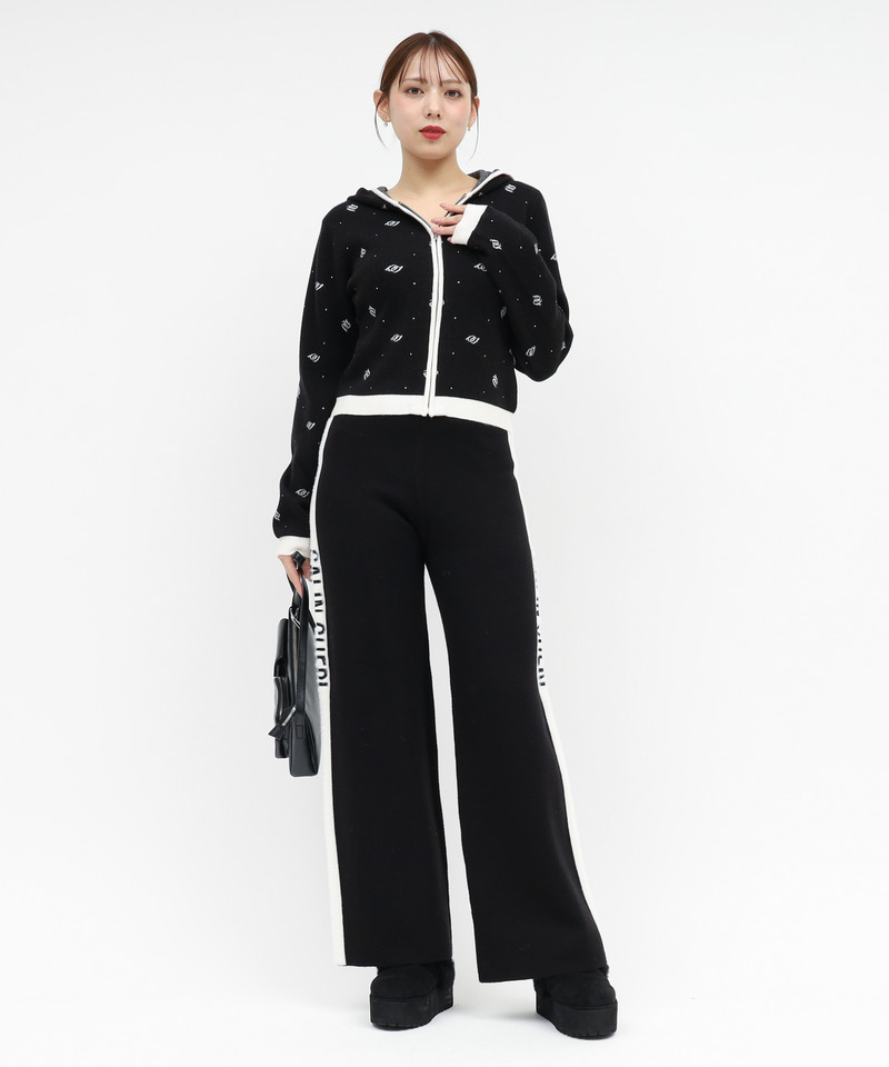 アソートジャガードニットワイドパンツ 詳細画像 ブラック 6