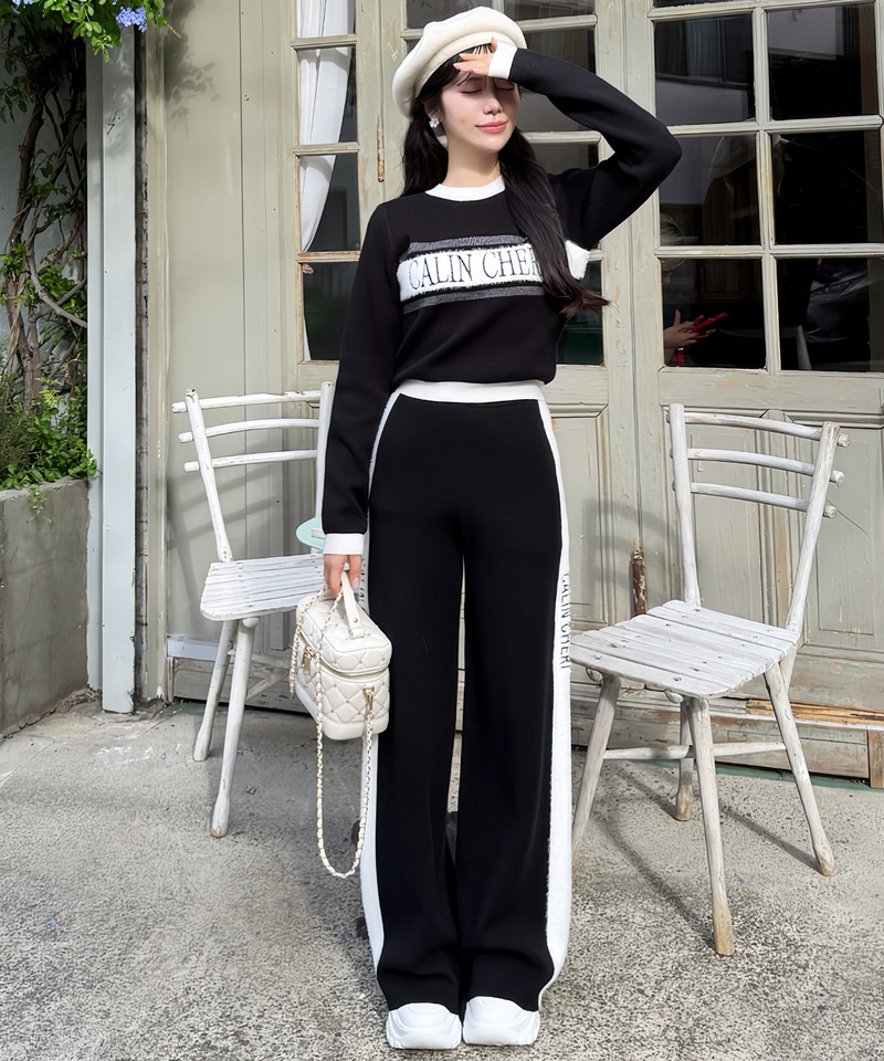 アソートジャガードニットワイドパンツ 詳細画像 ブラック 8