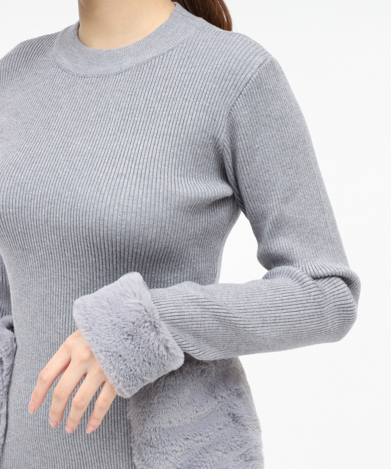 ファーポケットハイネックニットタイトミニワンピース 詳細画像 グレー 6